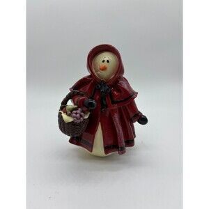 Vintage Donna 5" Little Snowman In Red Coat Cape Carrying Basket Figurine